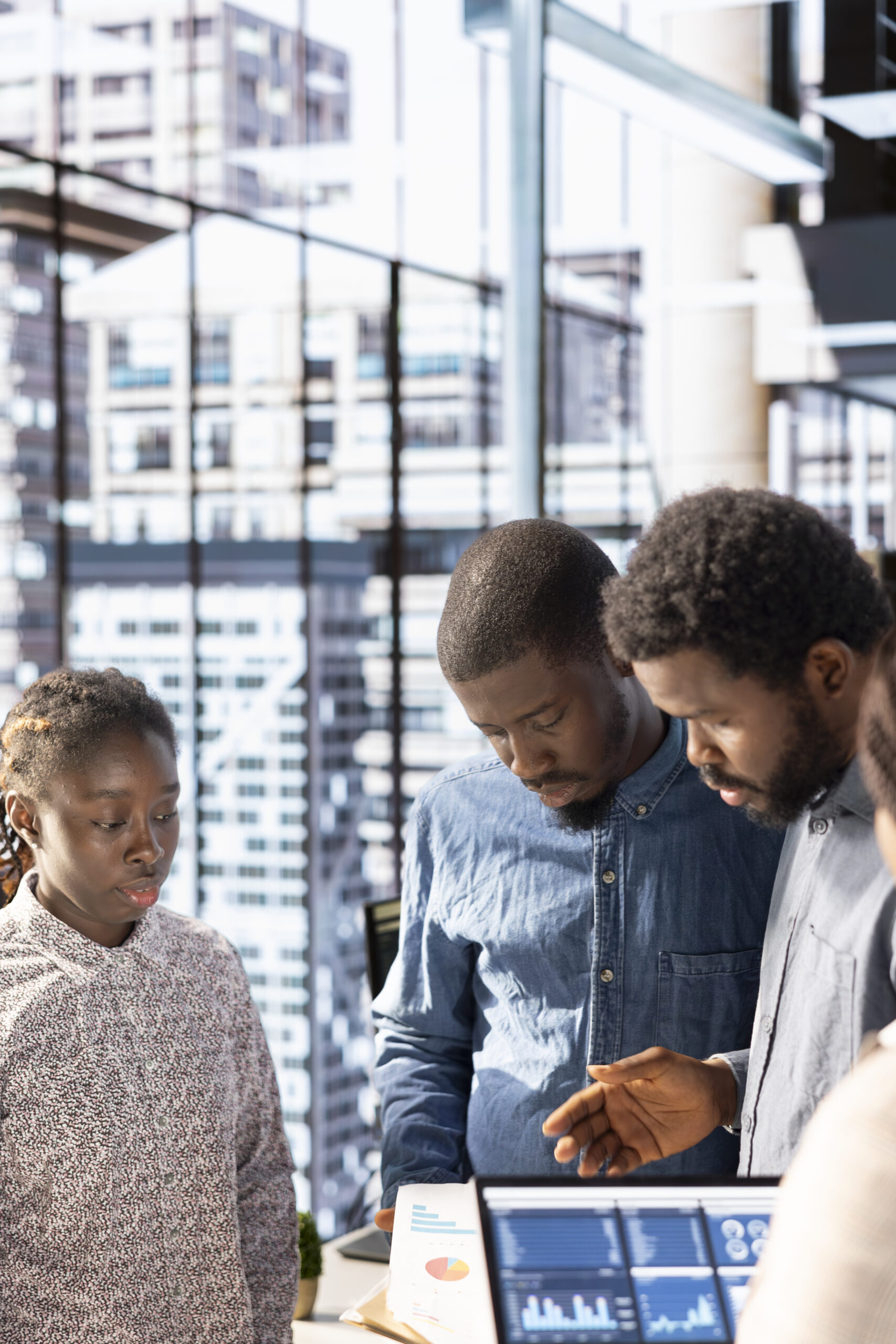 A team of black people working together